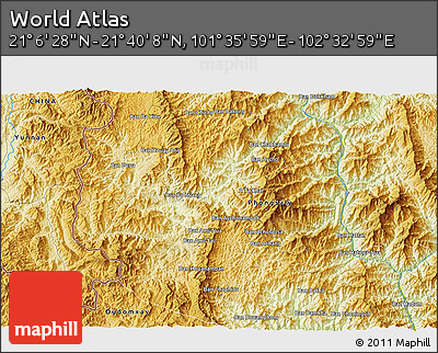 Physical 3D Map of the Area around 21° 23' 18" N, 102° 4' 29" E