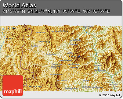 Physical 3D Map of the Area around 21° 23' 18" N, 102° 4' 29" E