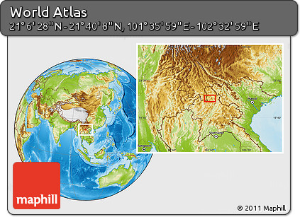 Physical Location Map of the Area around 21° 23' 18" N, 102° 4' 29" E
