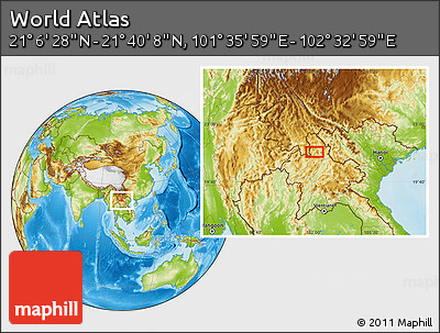 Physical Location Map of the Area around 21° 23' 18" N, 102° 4' 29" E