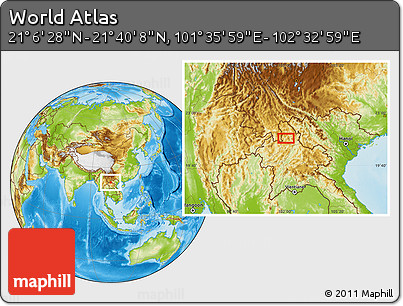 Physical Location Map of the Area around 21° 23' 18" N, 102° 4' 29" E