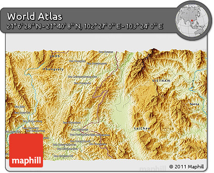 Physical 3D Map of the Area around 21° 23' 18" N, 102° 55' 30" E