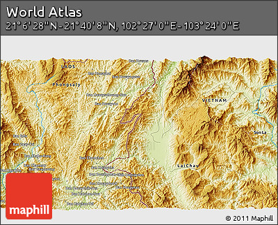 Physical 3D Map of the Area around 21° 23' 18" N, 102° 55' 30" E