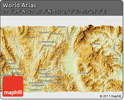 Physical 3D Map of the Area around 21° 23' 18" N, 102° 55' 30" E