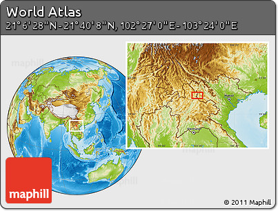 Physical Location Map of the Area around 21° 23' 18" N, 102° 55' 30" E