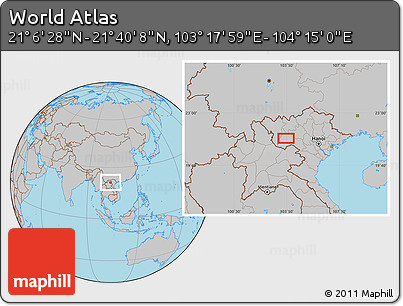 Gray Location Map of the Area around 21° 23' 18" N, 103° 46' 30" E