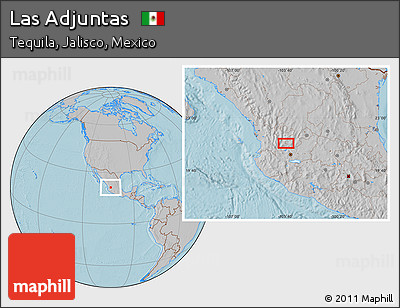 Gray Location Map of Las Adjuntas, hill shading