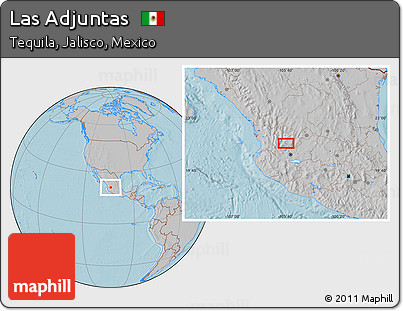 Gray Location Map of Las Adjuntas, hill shading