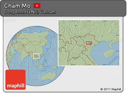 Savanna Style Location Map of Châm Mo, hill shading