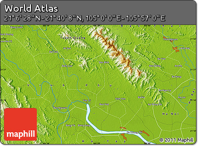 Physical Map of the Area around 21° 23' 18" N, 105° 28' 29" E