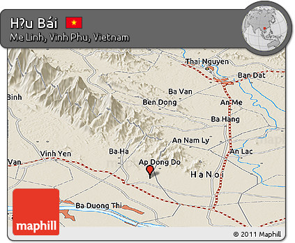 Shaded Relief Panoramic Map of Hữu Bái