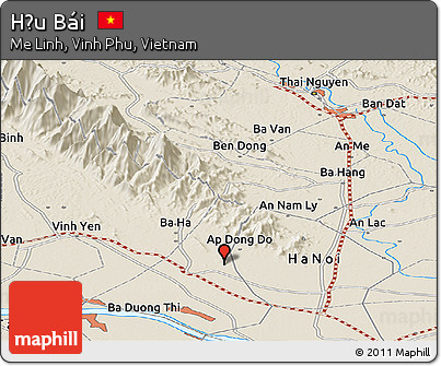 Shaded Relief Panoramic Map of Hữu Bái