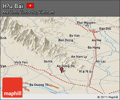 Shaded Relief Panoramic Map of Hữu Bái