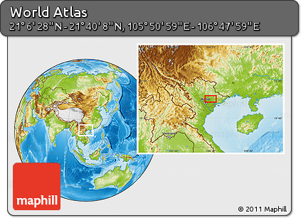 Physical Location Map of the Area around 21° 23' 18" N, 106° 19' 29" E
