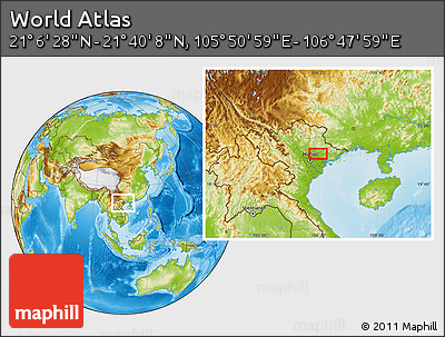 Physical Location Map of the Area around 21° 23' 18" N, 106° 19' 29" E