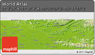 Physical Panoramic Map of the Area around 21° 23' 18" N, 106° 19' 29" E