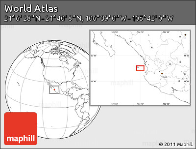 Blank Location Map of the Area around 21° 23' 18" N, 106° 10' 30" W