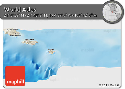 Shaded Relief Panoramic Map of the Area around 21° 23' 18" N, 106° 10' 30" W