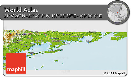 Physical Panoramic Map of the Area around 21° 23' 18" N, 108° 1' 30" E