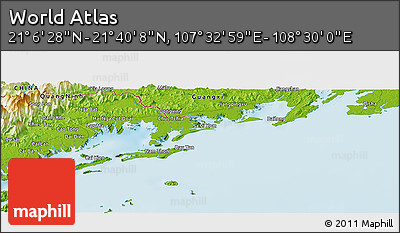 Physical Panoramic Map of the Area around 21° 23' 18" N, 108° 1' 30" E