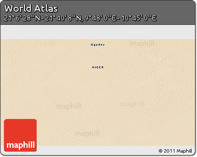 Satellite 3D Map of the Area around 21° 23' 18" N, 10° 16' 30" E