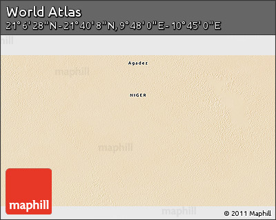Satellite 3D Map of the Area around 21° 23' 18" N, 10° 16' 30" E