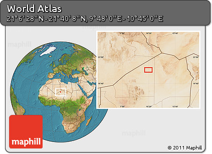Satellite Location Map of the Area around 21° 23' 18" N, 10° 16' 30" E