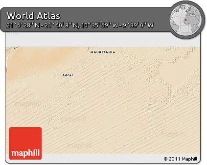 Satellite 3D Map of the Area around 21° 23' 18" N, 10° 7' 30" W