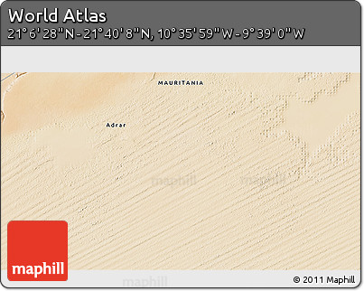 Satellite 3D Map of the Area around 21° 23' 18" N, 10° 7' 30" W