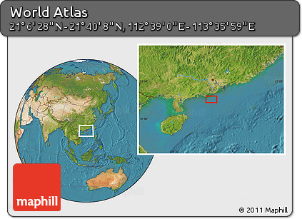 Satellite Location Map of the Area around 21° 23' 18" N, 113° 7' 30" E