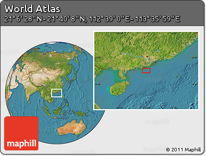 Satellite Location Map of the Area around 21° 23' 18" N, 113° 7' 30" E