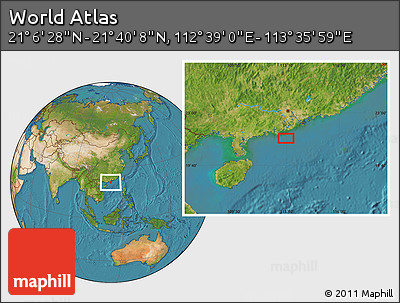 Satellite Location Map of the Area around 21° 23' 18" N, 113° 7' 30" E