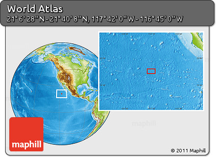 Physical Location Map of the Area around 21° 23' 18" N, 117° 13' 29" W