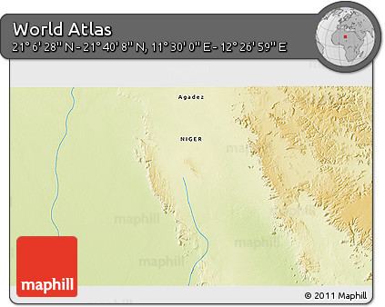 Physical 3D Map of the Area around 21° 23' 18" N, 11° 58' 29" E
