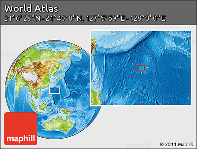 Physical Location Map of the Area around 21° 23' 18" N, 127° 34' 30" E