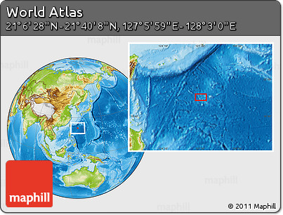 Physical Location Map of the Area around 21° 23' 18" N, 127° 34' 30" E