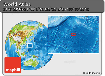 Physical Location Map of the Area around 21° 23' 18" N, 130° 7' 30" E