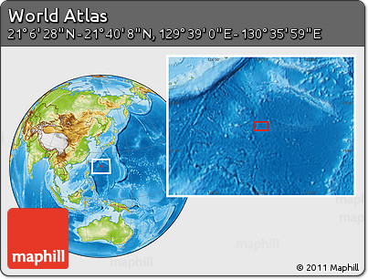 Physical Location Map of the Area around 21° 23' 18" N, 130° 7' 30" E