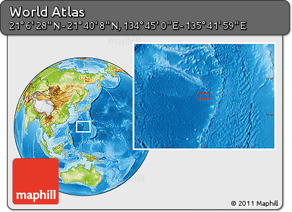Physical Location Map of the Area around 21° 23' 18" N, 135° 13' 29" E