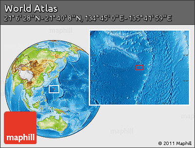 Physical Location Map of the Area around 21° 23' 18" N, 135° 13' 29" E