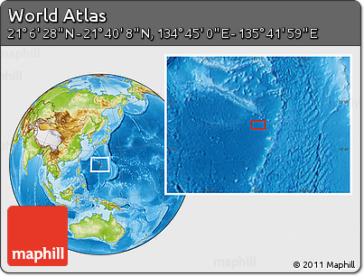 Physical Location Map of the Area around 21° 23' 18" N, 135° 13' 29" E