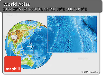 Physical Location Map of the Area around 21° 23' 18" N, 140° 19' 29" E