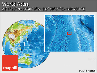 Physical Location Map of the Area around 21° 23' 18" N, 140° 19' 29" E
