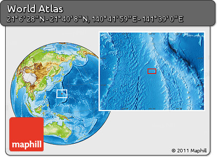 Physical Location Map of the Area around 21° 23' 18" N, 141° 10' 30" E