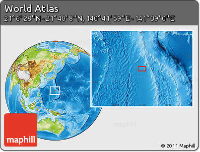 Physical Location Map of the Area around 21° 23' 18" N, 141° 10' 30" E