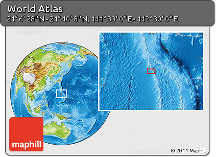Physical Location Map of the Area around 21° 23' 18" N, 142° 1' 30" E