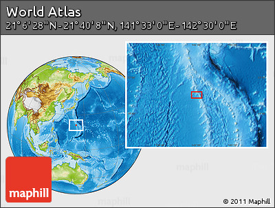 Physical Location Map of the Area around 21° 23' 18" N, 142° 1' 30" E