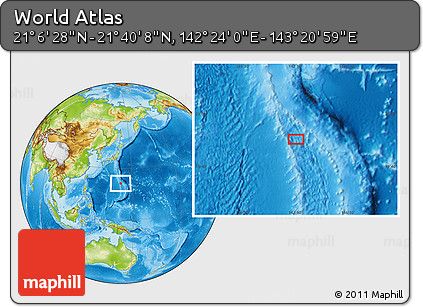 Physical Location Map of the Area around 21° 23' 18" N, 142° 52' 30" E