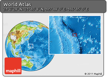 Physical Location Map of the Area around 21° 23' 18" N, 146° 16' 30" E