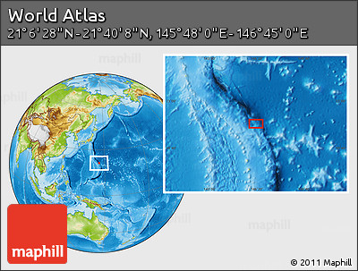 Physical Location Map of the Area around 21° 23' 18" N, 146° 16' 30" E